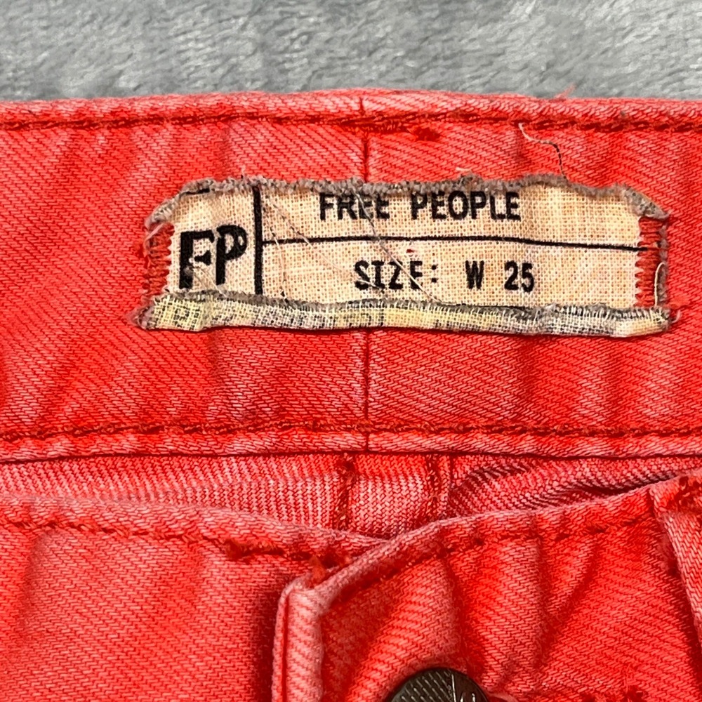 Free People Skinny Jeans Women Coral Red Low Rise Stretch Denim Pants Size 25 - Picture 8 of 12